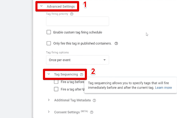 Tag sequencing settings