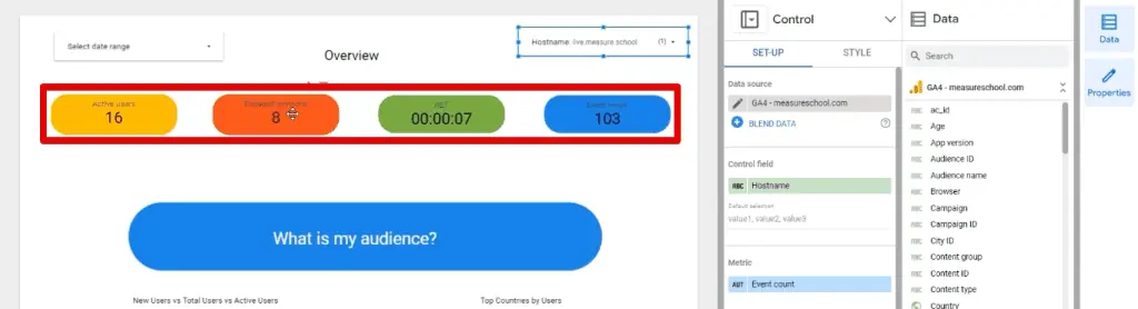 The same data from filtering with the data control