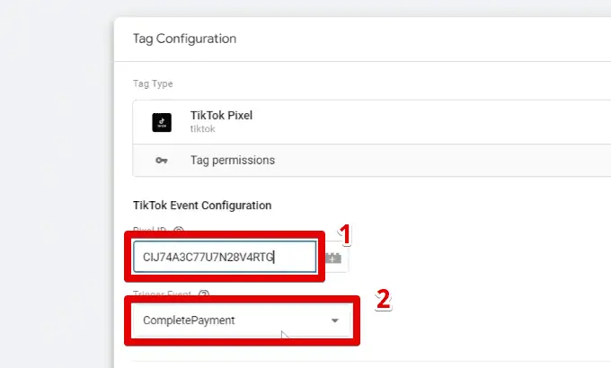 TikTok event configuration