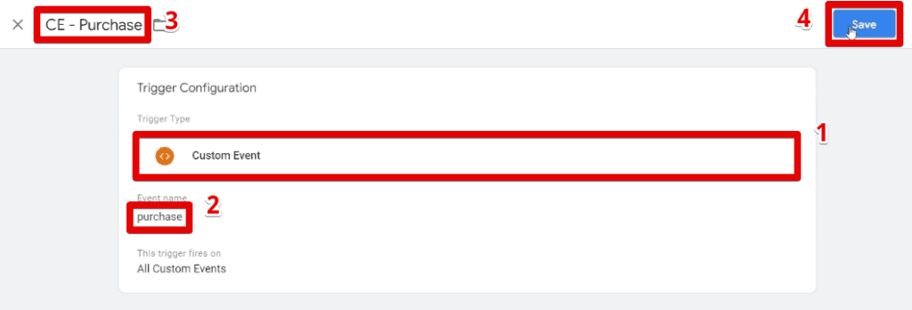 Trigger configuration for the purchase event
