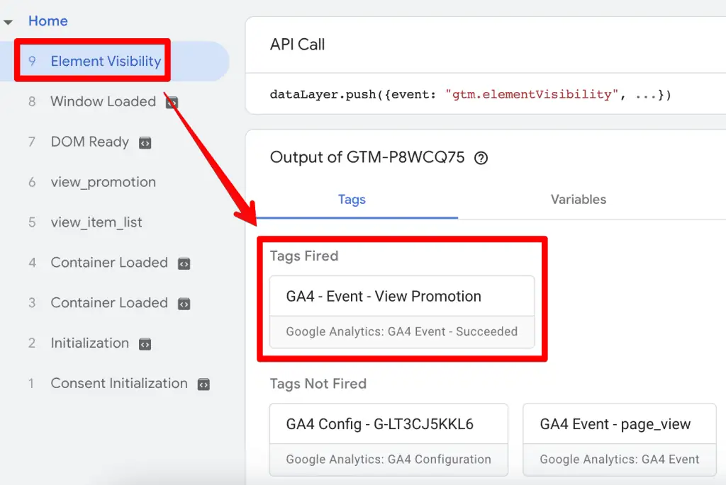 View promotion tag in GTM preview mode