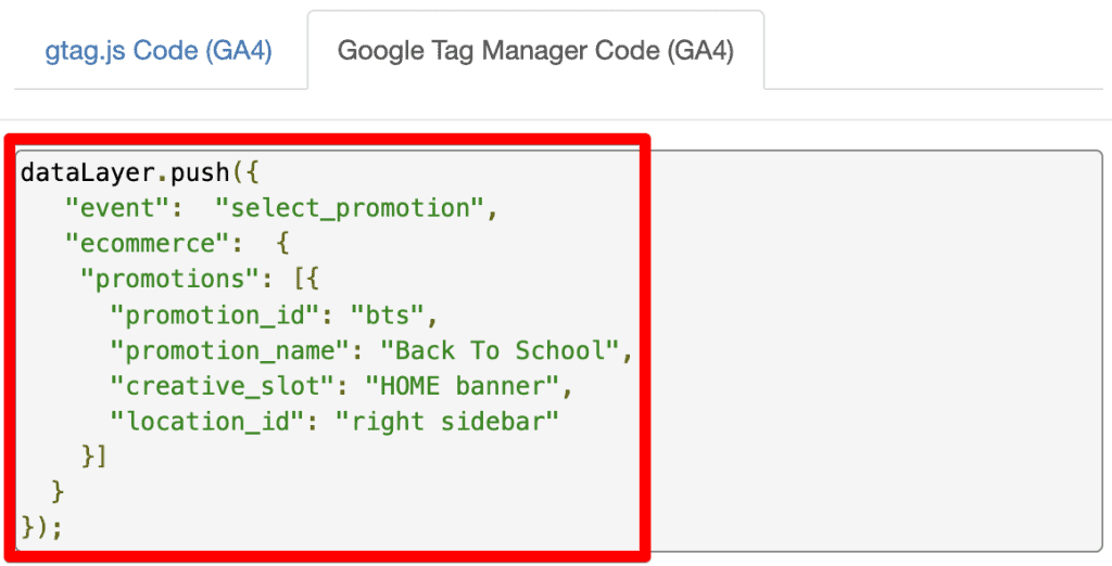select_promotion dataLayer push