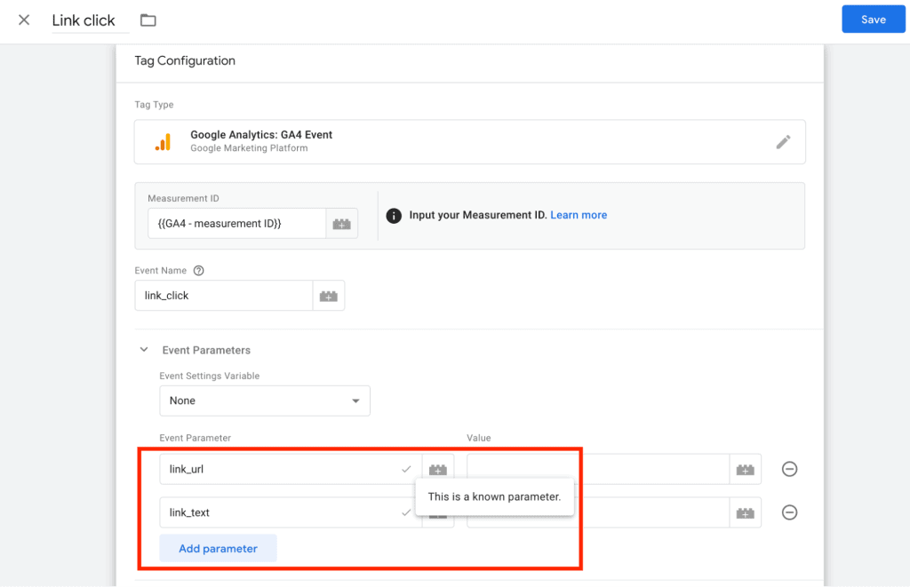 Adding Event Parameters to the tag