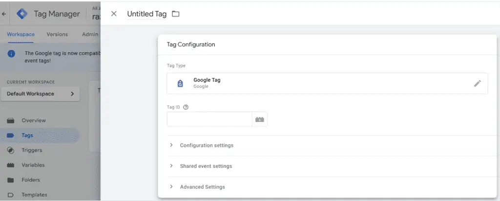 Adding Tag ID in Google Tag