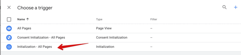 Choosing a trigger for Google Tag