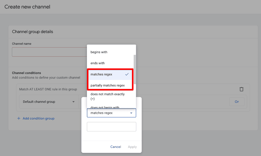Create a new channel group with RegEx
