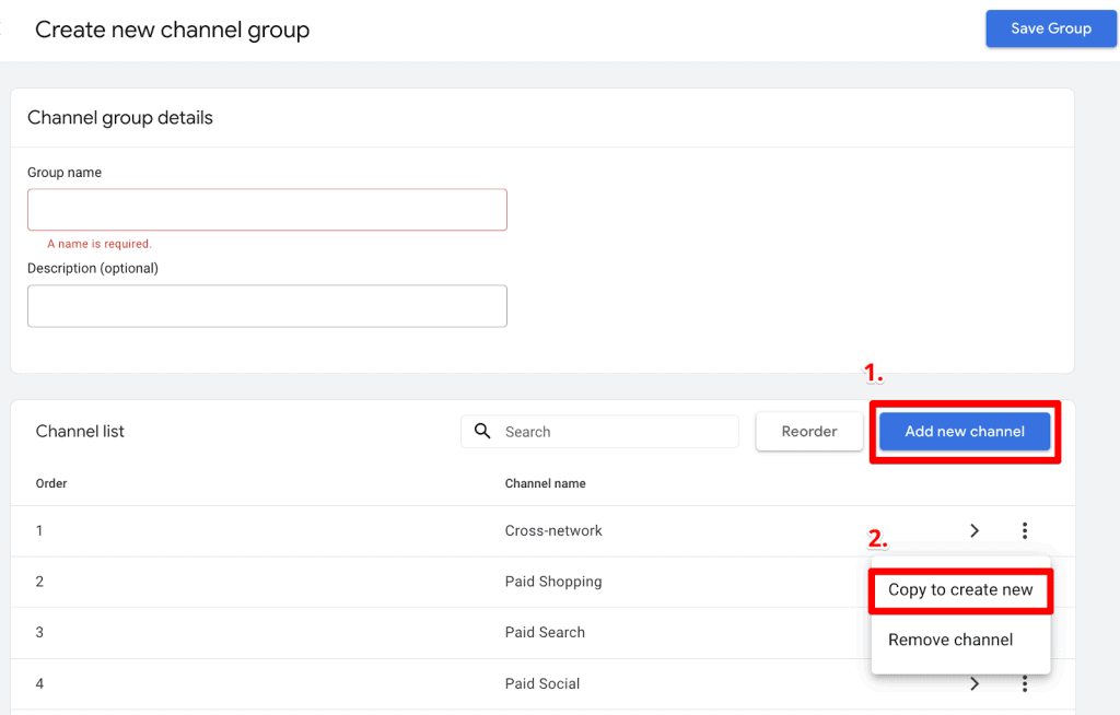Creating a new channel for the channel group