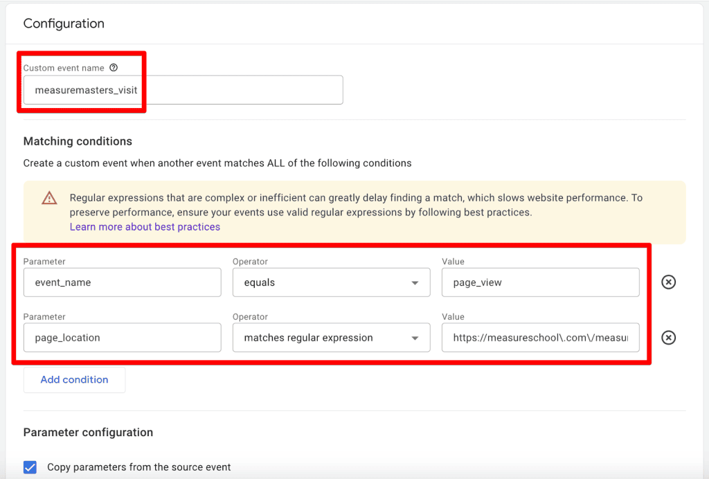 Creating an event in GA4 using RegEx