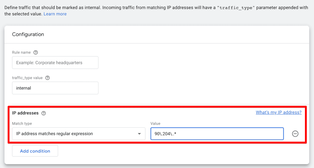 Define internal traffic with RegEx