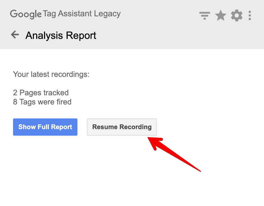 Google Tag Assistant Resume Recording