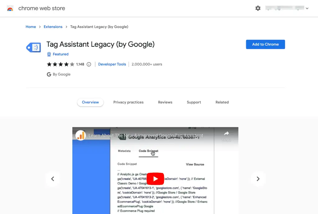 Google Tag Assistant legacy extension for Chrome