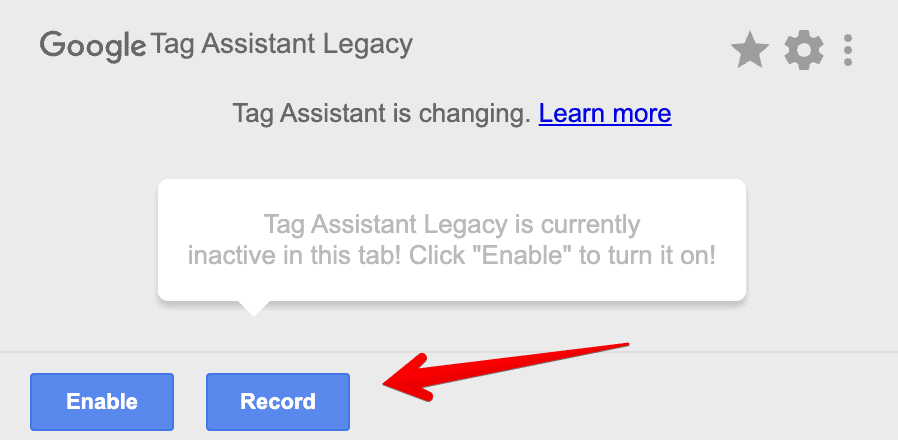 Record function in Google Tag Assistant