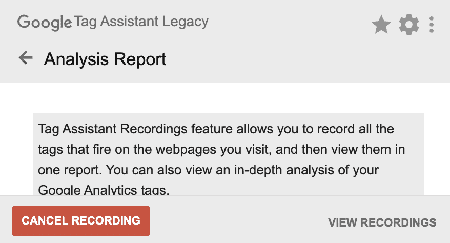 Running recording in Google Tag Assistant