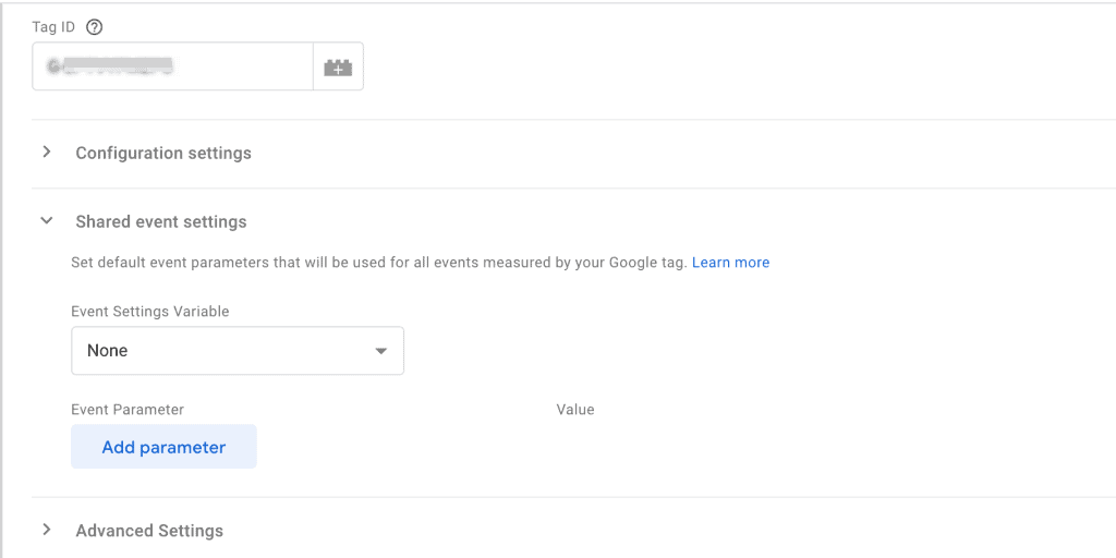 Shared event settings in Google tag