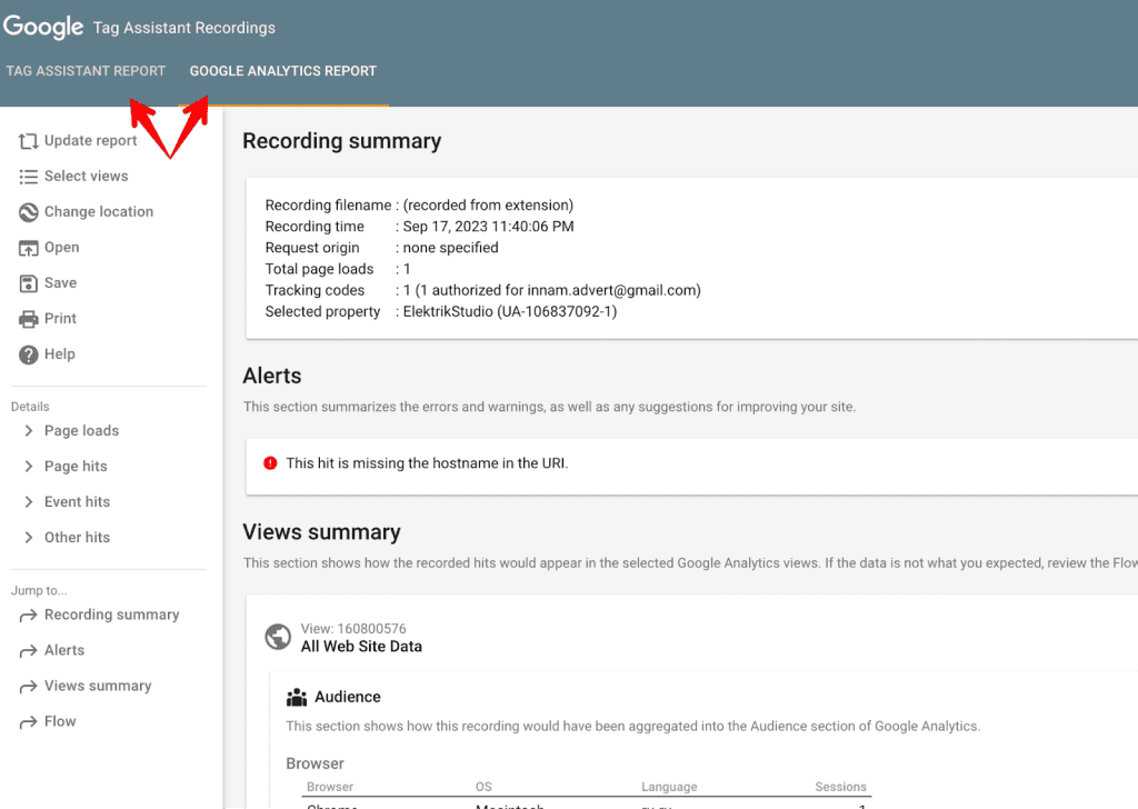 Tabs in recording summary window
