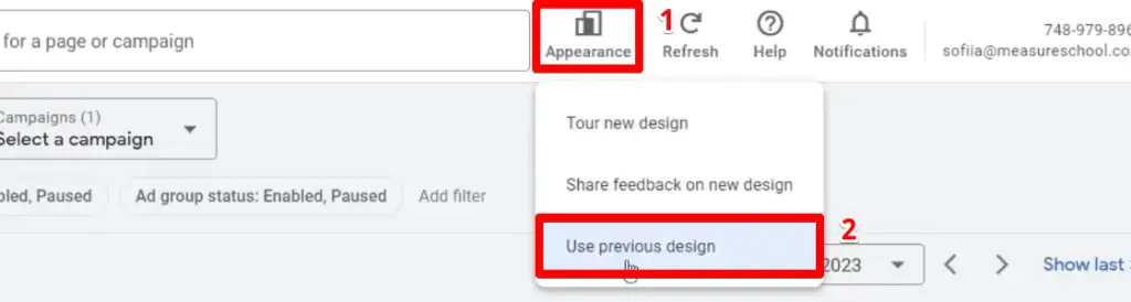 Changing the Google Ads appearance to the previous design
