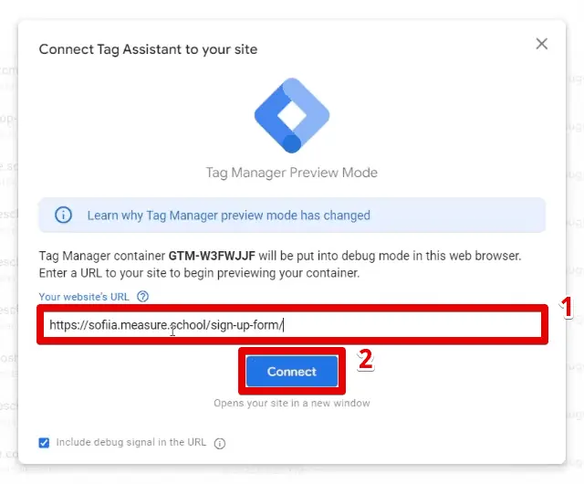 Connecting Tag Assistant to the site