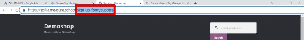 Copying the URL of the sign-up thank-you page