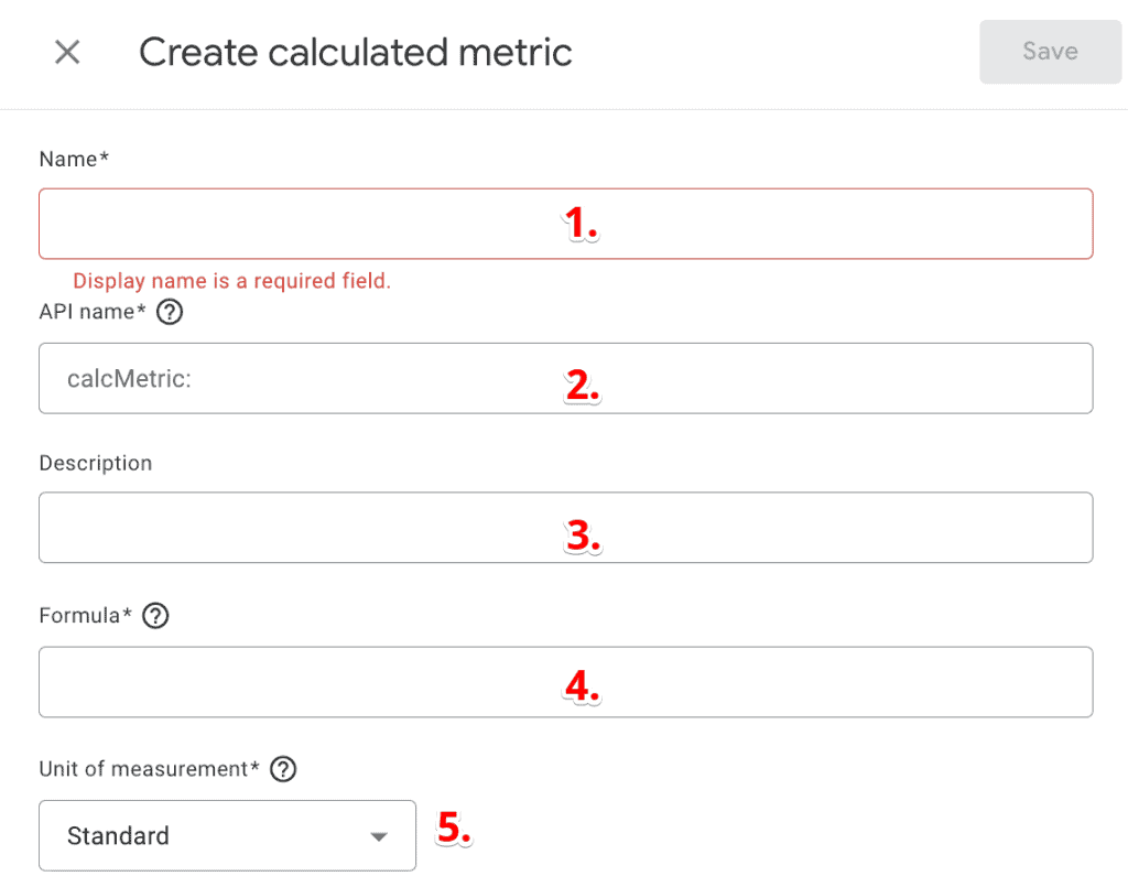 Create a calculated metric setup interface