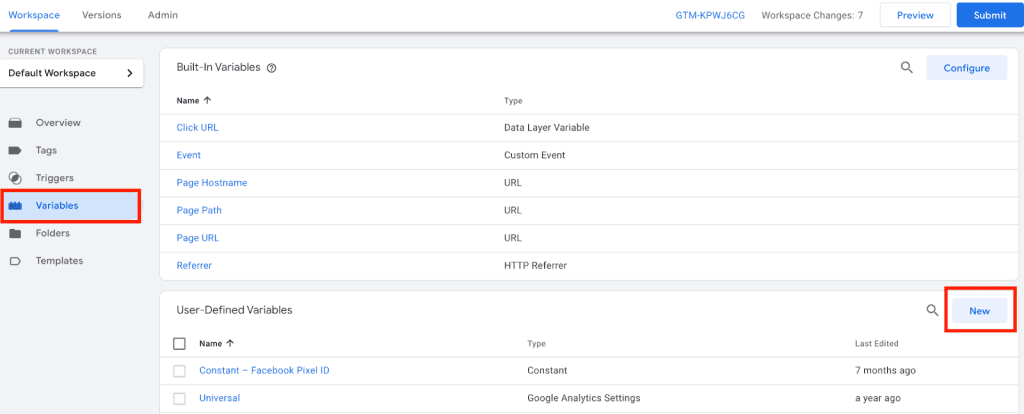 Create a new variable in GTM