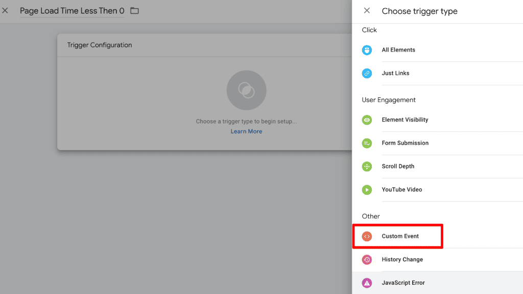 Custom Event trigger type