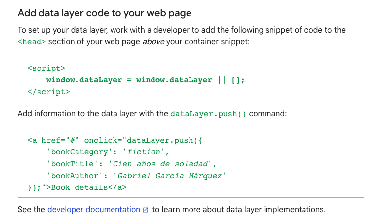 Data layer code example