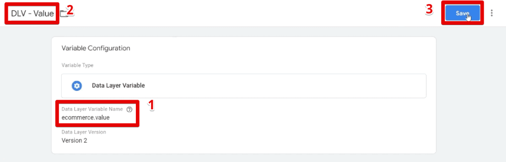 Data layer variable configuration for the value