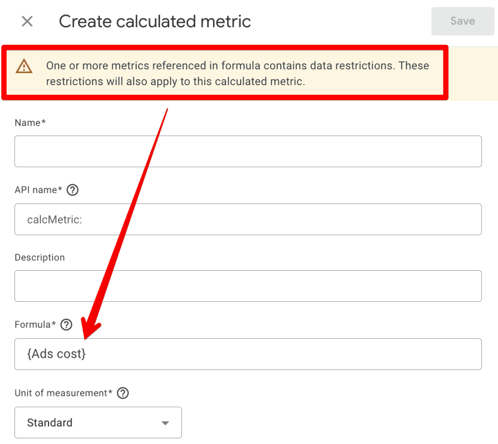 Data restrictions in calculated metrics