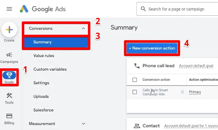 First method of creating a new conversion action