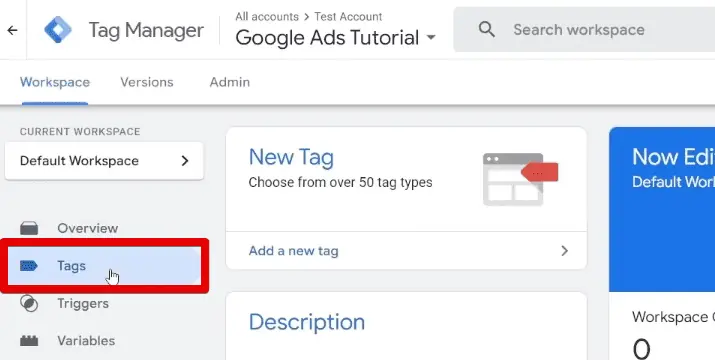 Going to the tags section of GTM