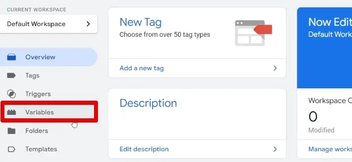 Going to the variables tab