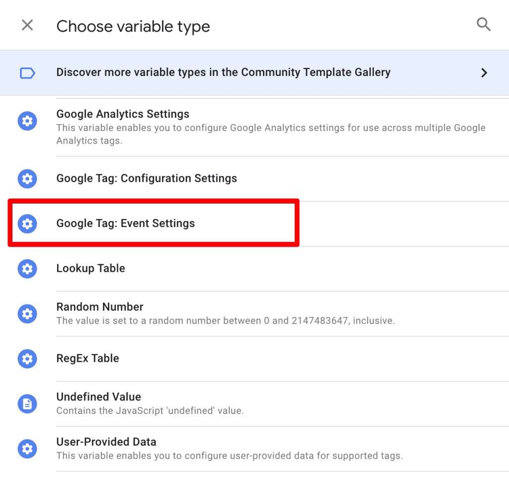 Google Tag: Event Settings