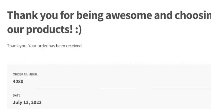 Purchase thank you page