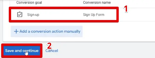 Saving the conversion action