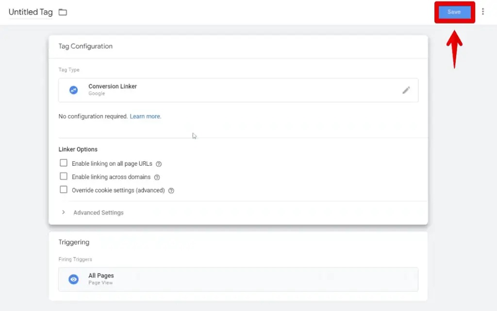 Saving the conversion linker tag