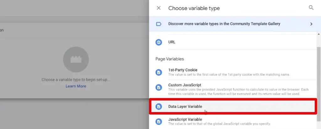 Selecting the data layer variable