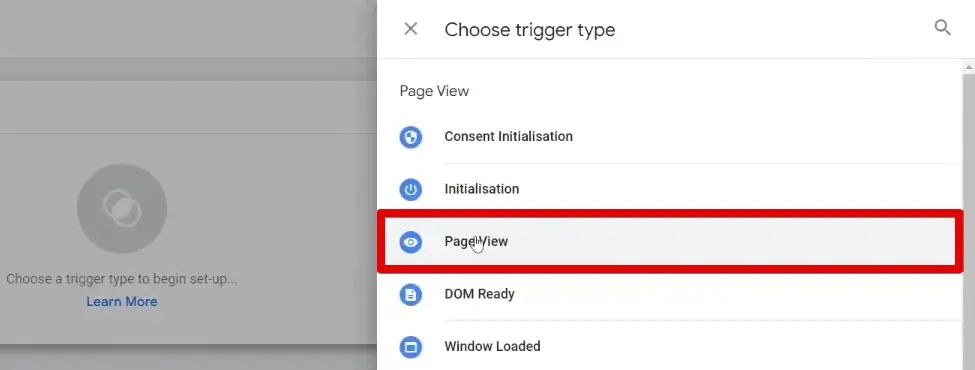 Selecting the page view trigger type
