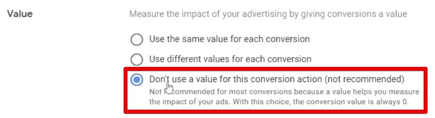 Setting no value for the conversion