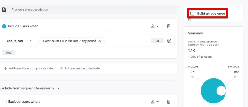Build an audience option in the segment builder