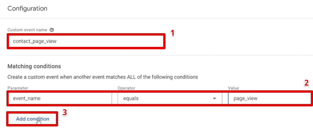 Configurations of the contact custom event
