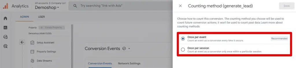 Counting method options