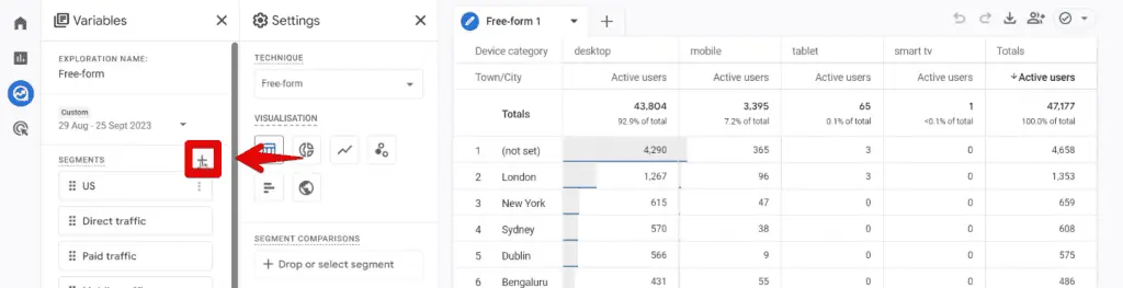 Creating a new segment in the explorations section