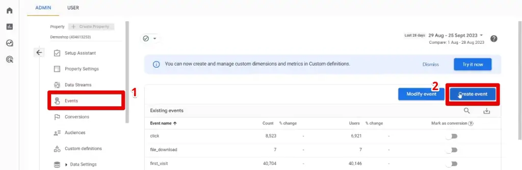 Creating an event in GA4