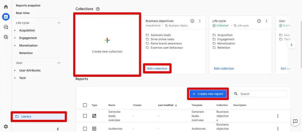 Creating new reports and creating/editing collections