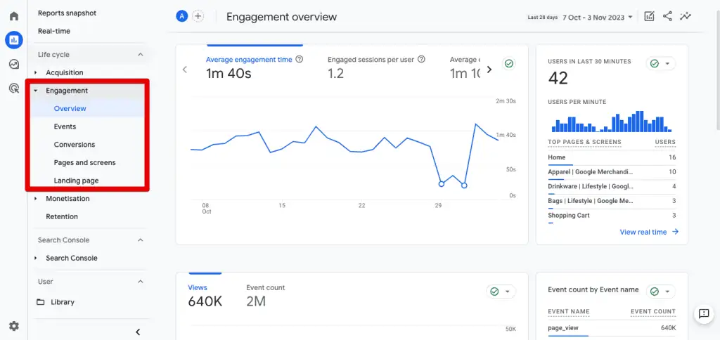 Engagement reports in GA4