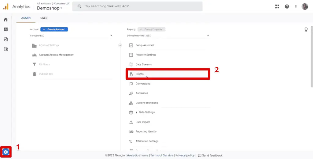 Going to the events settings in the admin section