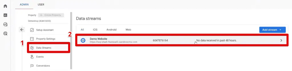 Going to your data stream settings
