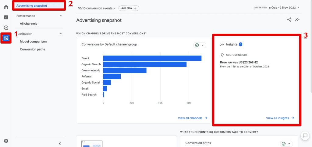 Insights card in the advertising snapshot