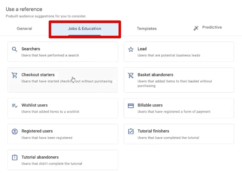 Jobs & education segment suggestions