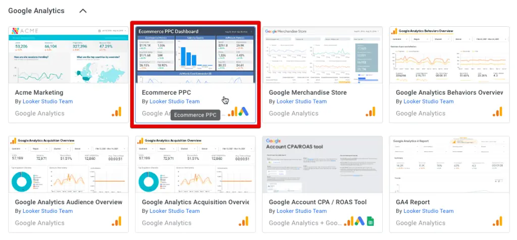 Selecting the eCommerce PPC template